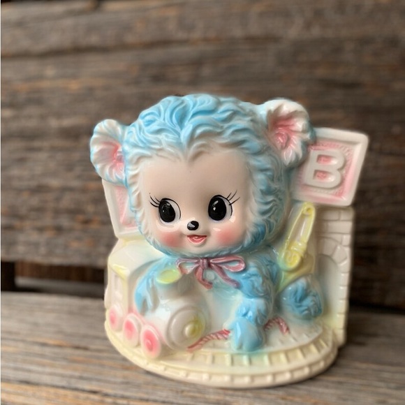 Vintage Mid Century Nursery planter Big eyed Bear Pastel kitsch Big Eyes Rubens - Picture 6 of 11